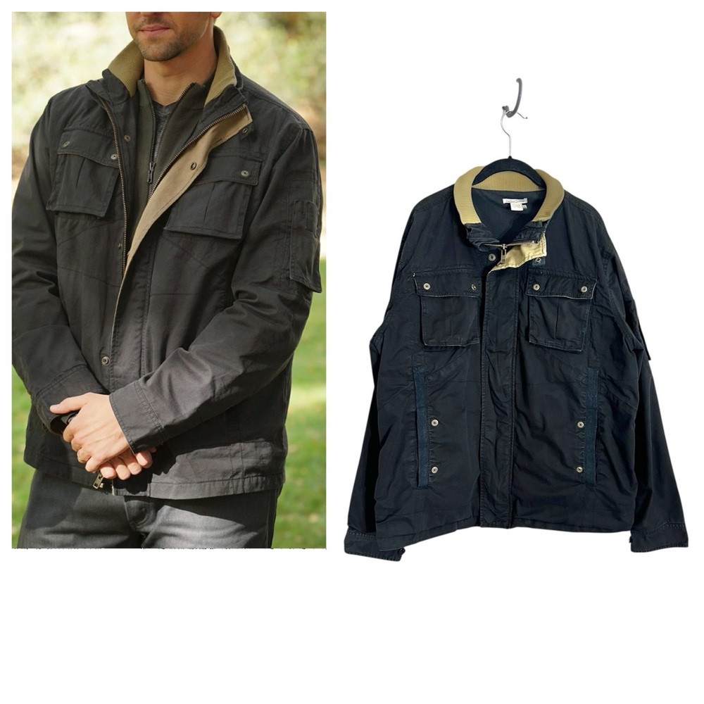 Carbob2Cobalt men’s navy field utility cotton jacket ribbed contrast collar sz L